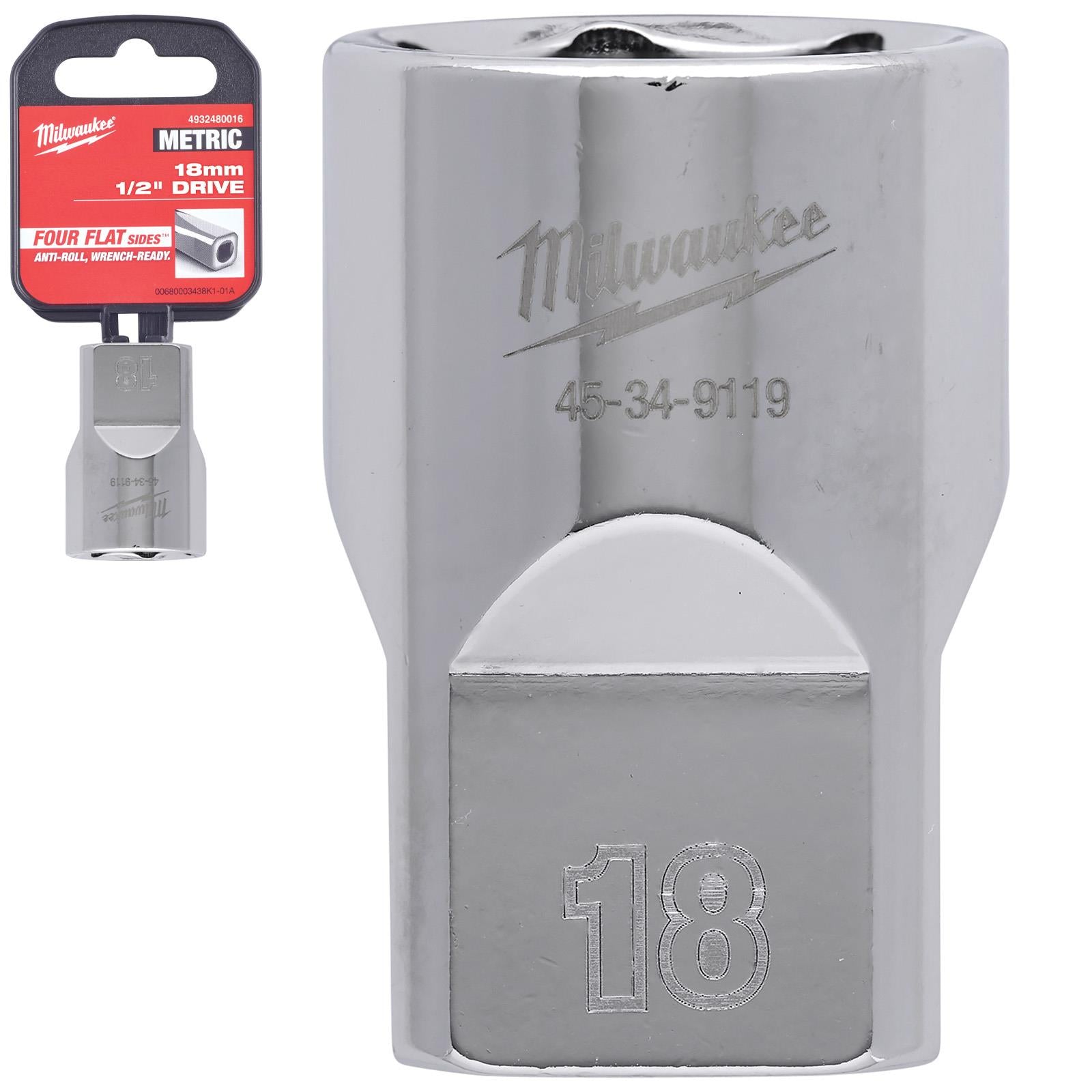 Milwaukee Chrome Socket 1/2" Drive Four Flat Sides Metric Standard 8-36mm Individual - Choose Size