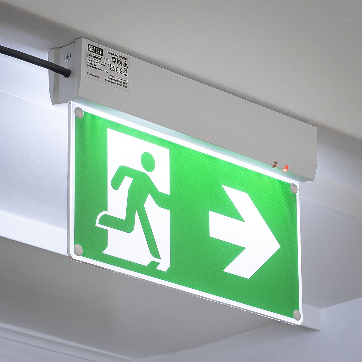 Sealey Maintained Emergency LED Fire Exit Sign  White Rose Tools