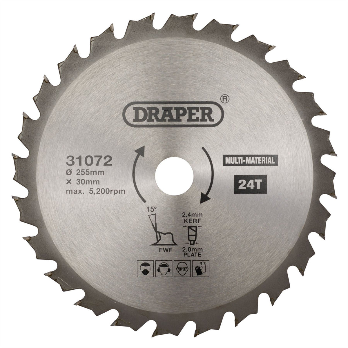 Draper TCT Multi-Purpose Circular Saw Blade 255 x 30mm 24T 31072  White Rose Tools