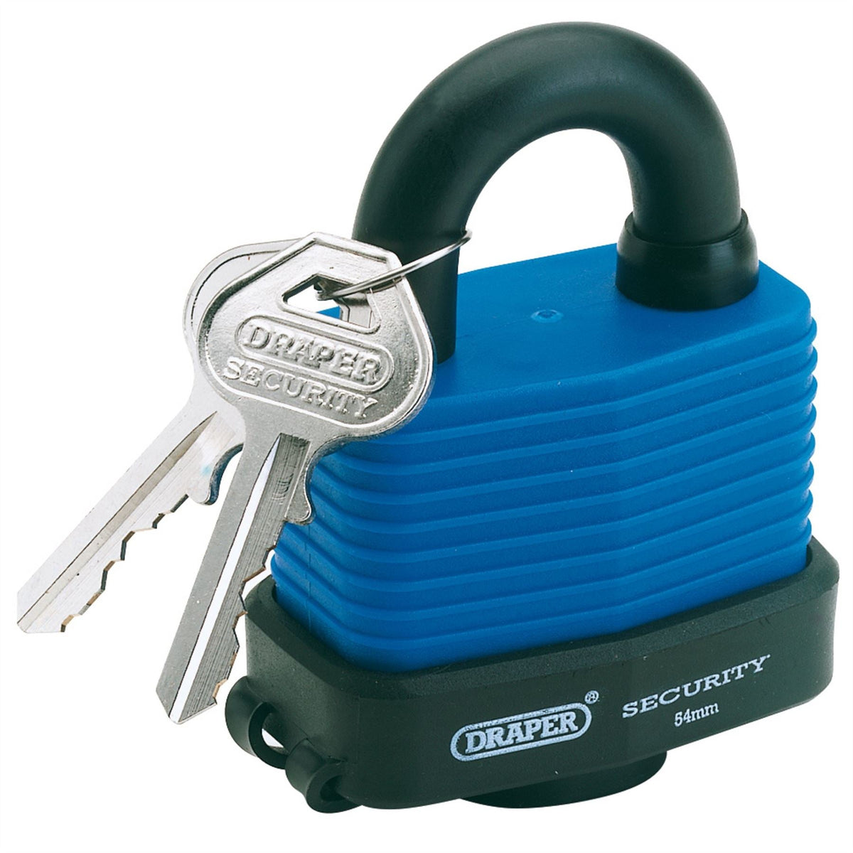 Draper Laminated Steel Padlock and 2 Keys with Hardened Steel Shackle and Bumper 54mm 64178  White Rose Tools