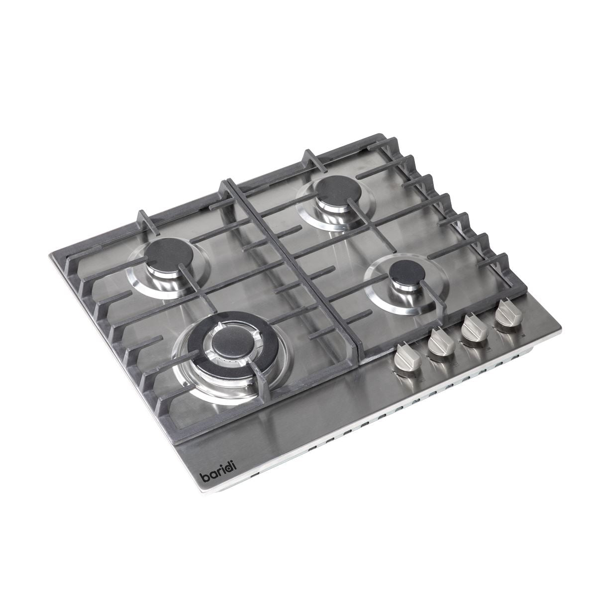 Baridi 60cm Gas Hob, 4 Burner and Cast Iron Pan Supports, Stainless Steel