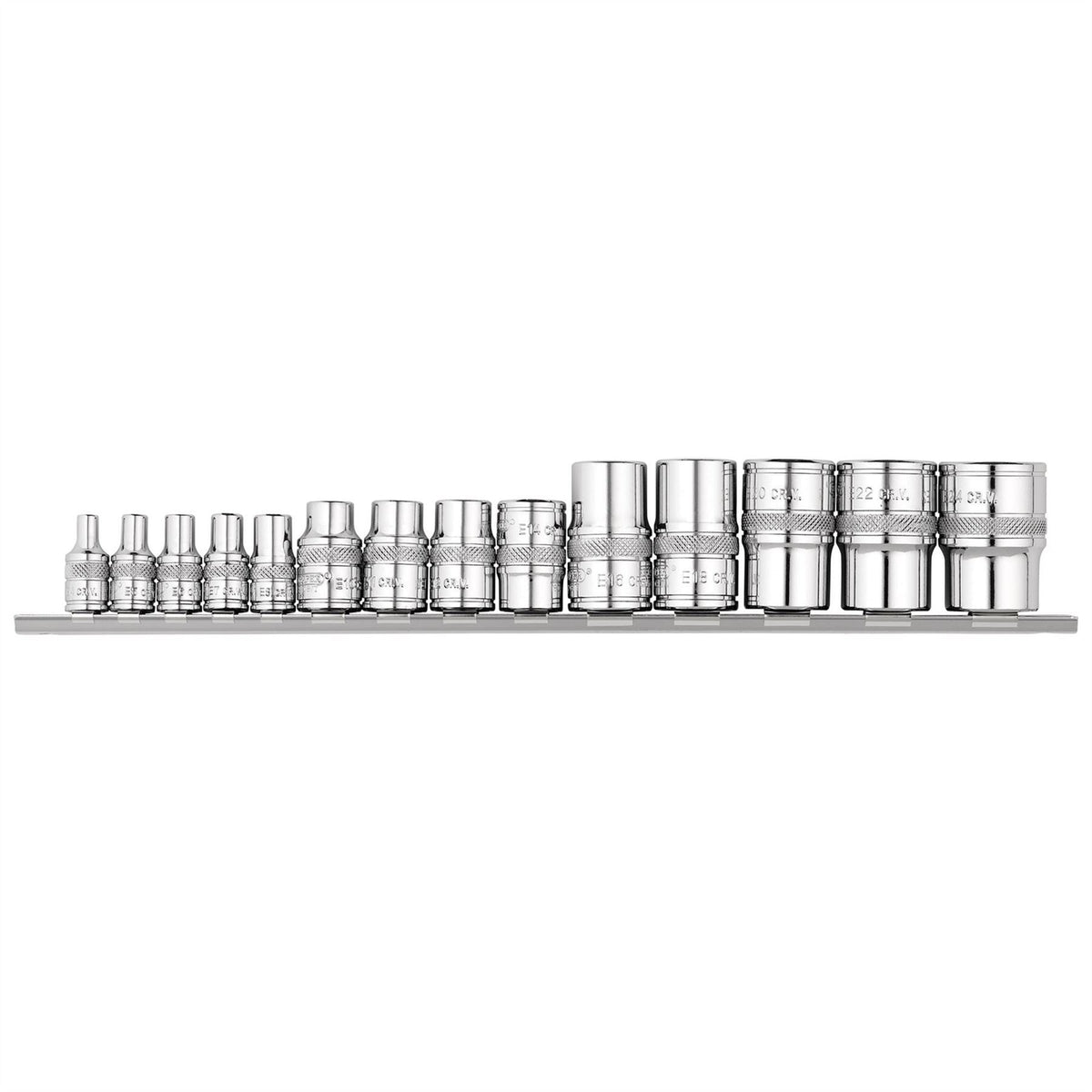 Draper Expert TX-STAR® Socket Set on Rail 1/4" 3/8" & 1/2" Sq. Dr. (14 Piece) 34415  White Rose Tools