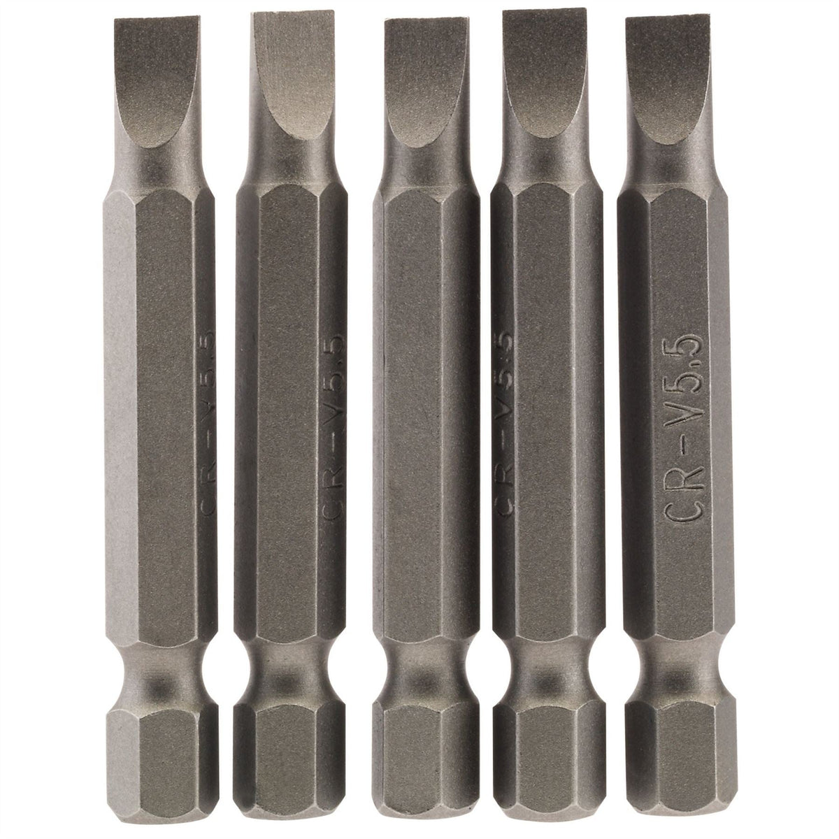 Draper Plain Slot Insert Bit 5.5mm 1/4" Hex 50mm Long (Pack of 5) 64272  White Rose Tools