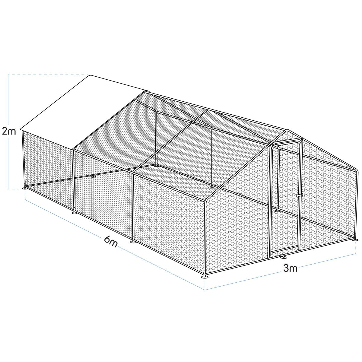 Dellonda 3 x 6 x 2m Walk-In Chicken Run, Galvanized Steel, Roof Cover, PVC Coated Chicken Wire