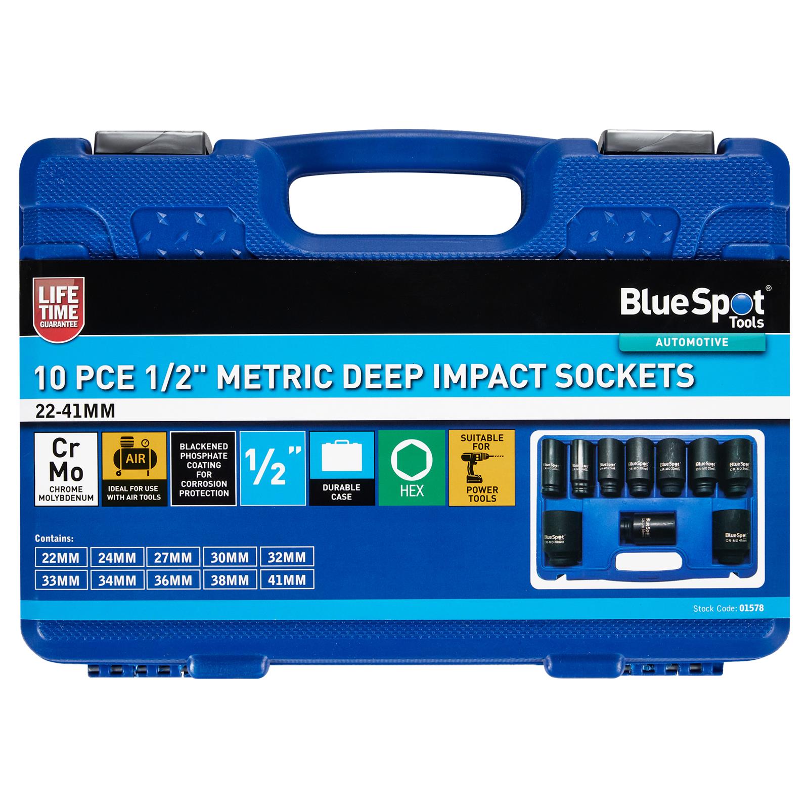 BlueSpot Deep Impact Socket Set 1/2" Metric 22mm-41mm 10 Piece