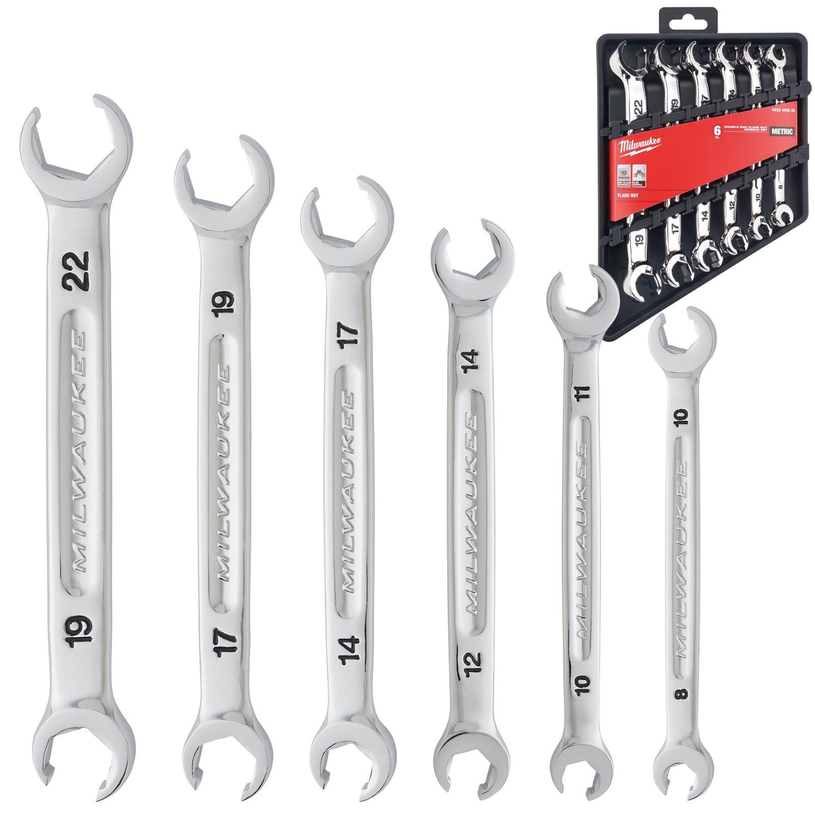 Milwaukee Flare Nut Brake Pipe Spanner Set 6 Piece Metric 8-22mm