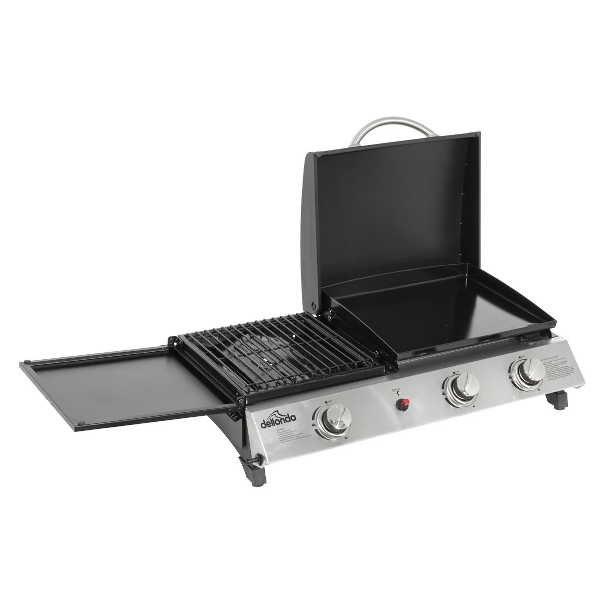 Dellonda 3 Burner Portable Gas Plancha/Grill 8.5kW BBQ Griddle, Stainless Steel