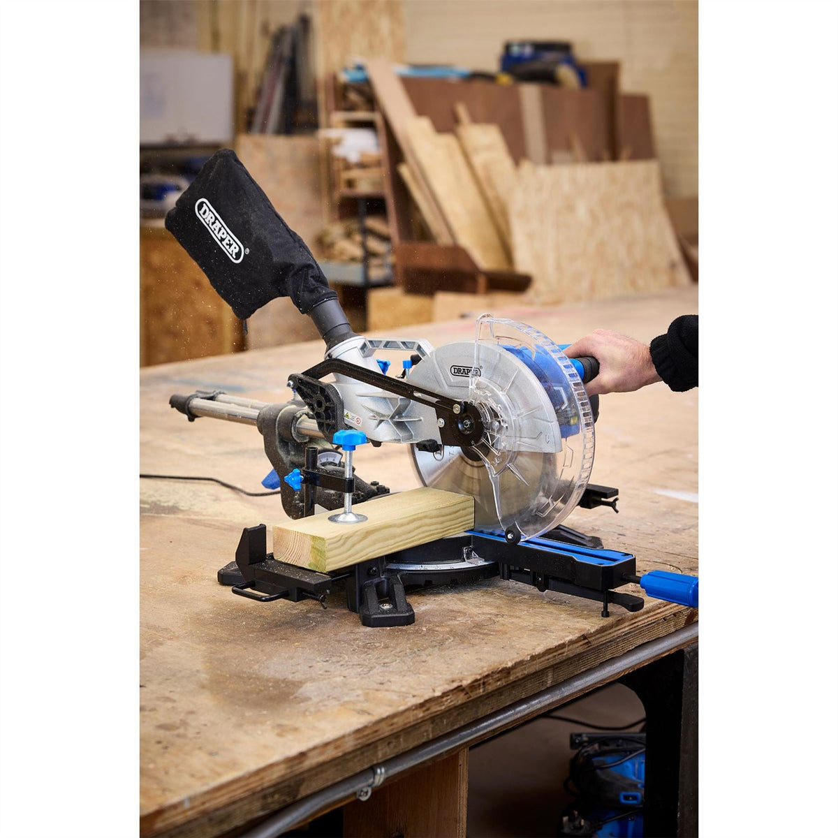 Draper 230V Sliding Compound Mitre Saw 255mm 1800W 90170  White Rose Tools