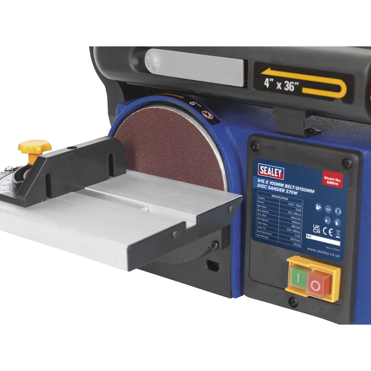 Sealey Belt/Disc Sander 915 x 100mm/Ø150mm 370W/230V