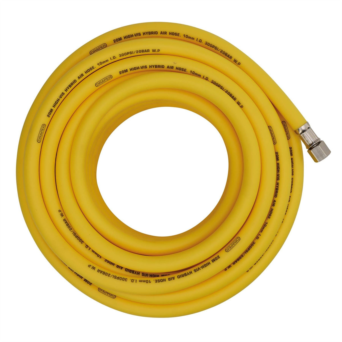 Draper High Visibility Hybrid Air Hose 20m x 10mm 1/4" BSP Yellow 31732  White Rose Tools