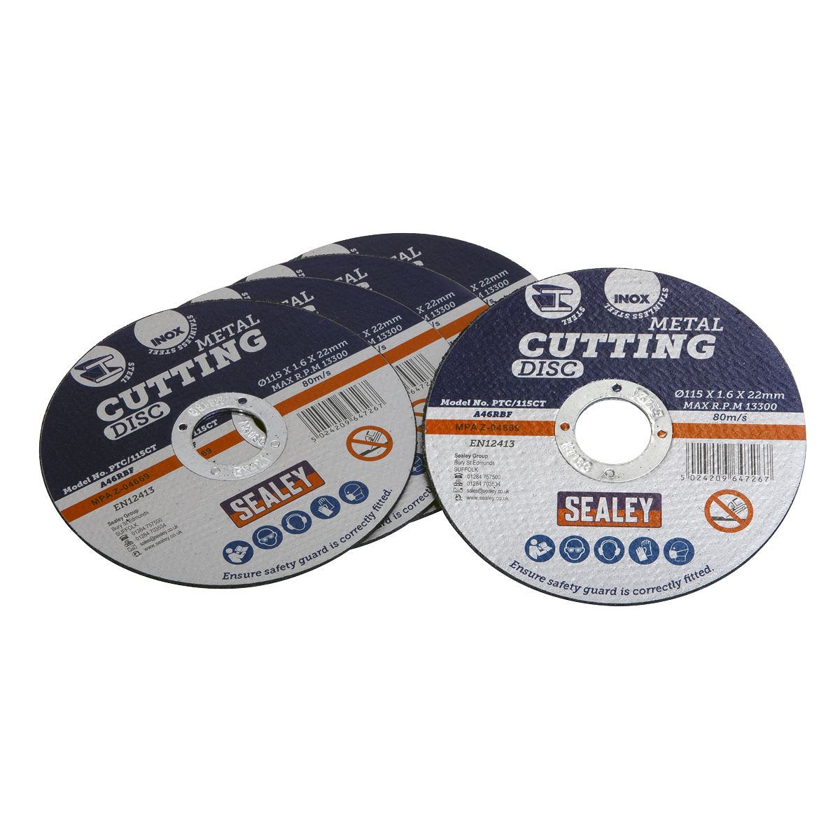 Sealey 5 Piece 115 x 1.6mm Cutting Disc 22mm Bore