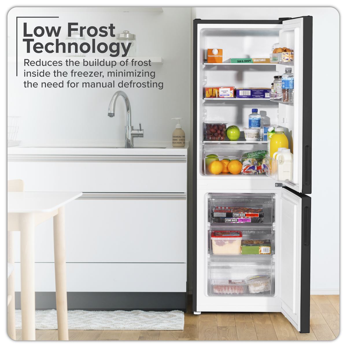 Baridi 47cm 70/30 Fridge Freezer, 157L Capacity Low Frost  White Rose Tools