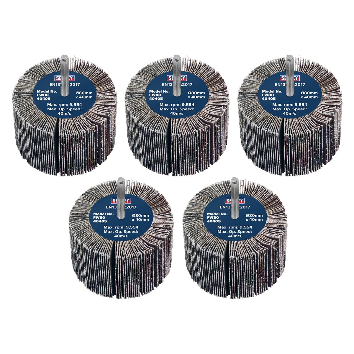 Sealey Abrasive Flap Wheel Ø80 x 40mm 40Grit Ø6mm Shaft - Pack of 5 