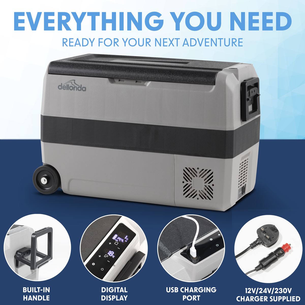 Dellonda 50L Portable Car Fridge, Freezer, 12/24/230V Dual Zone Compressor