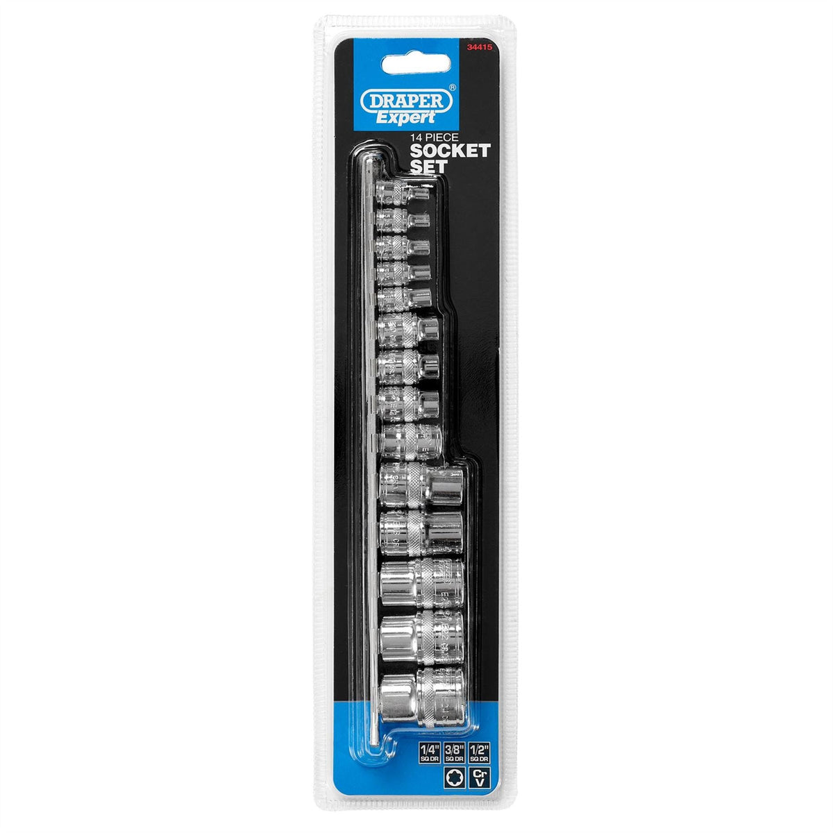 Draper Expert TX-STAR® Socket Set on Rail 1/4" 3/8" & 1/2" Sq. Dr. (14 Piece) 34415  White Rose Tools