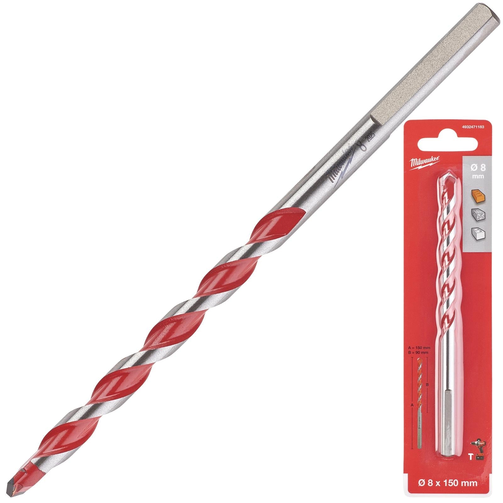 Milwaukee Premium Concrete Masonry Drill Bits 3 Flat Shank Hammer and Rotary 