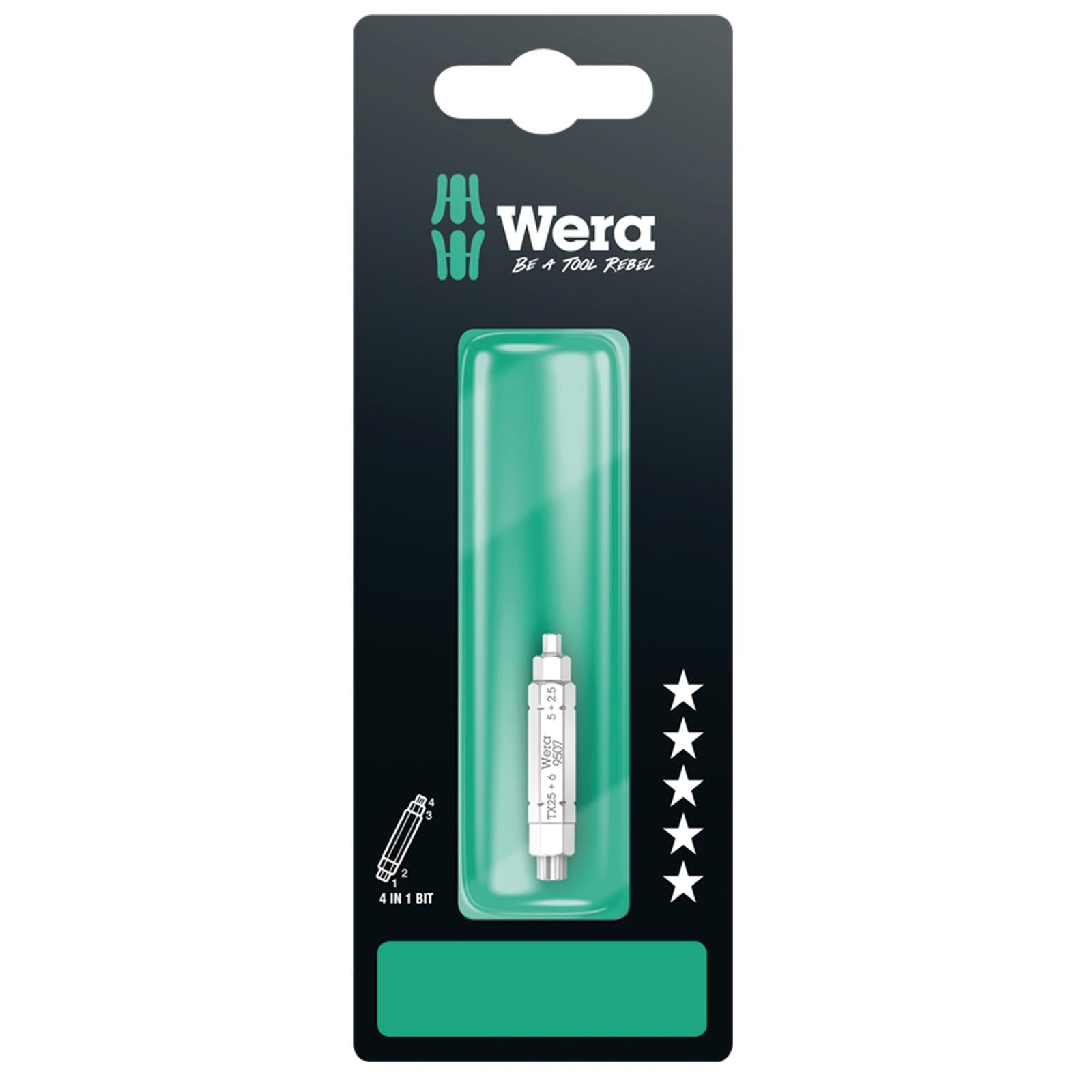 Wera Screwdriver Bit Hex Torx 9507 SB 4 in 1 Bit 2 Bicycle Tool 2.5mm 5mm 6mm T25 x 37mm 