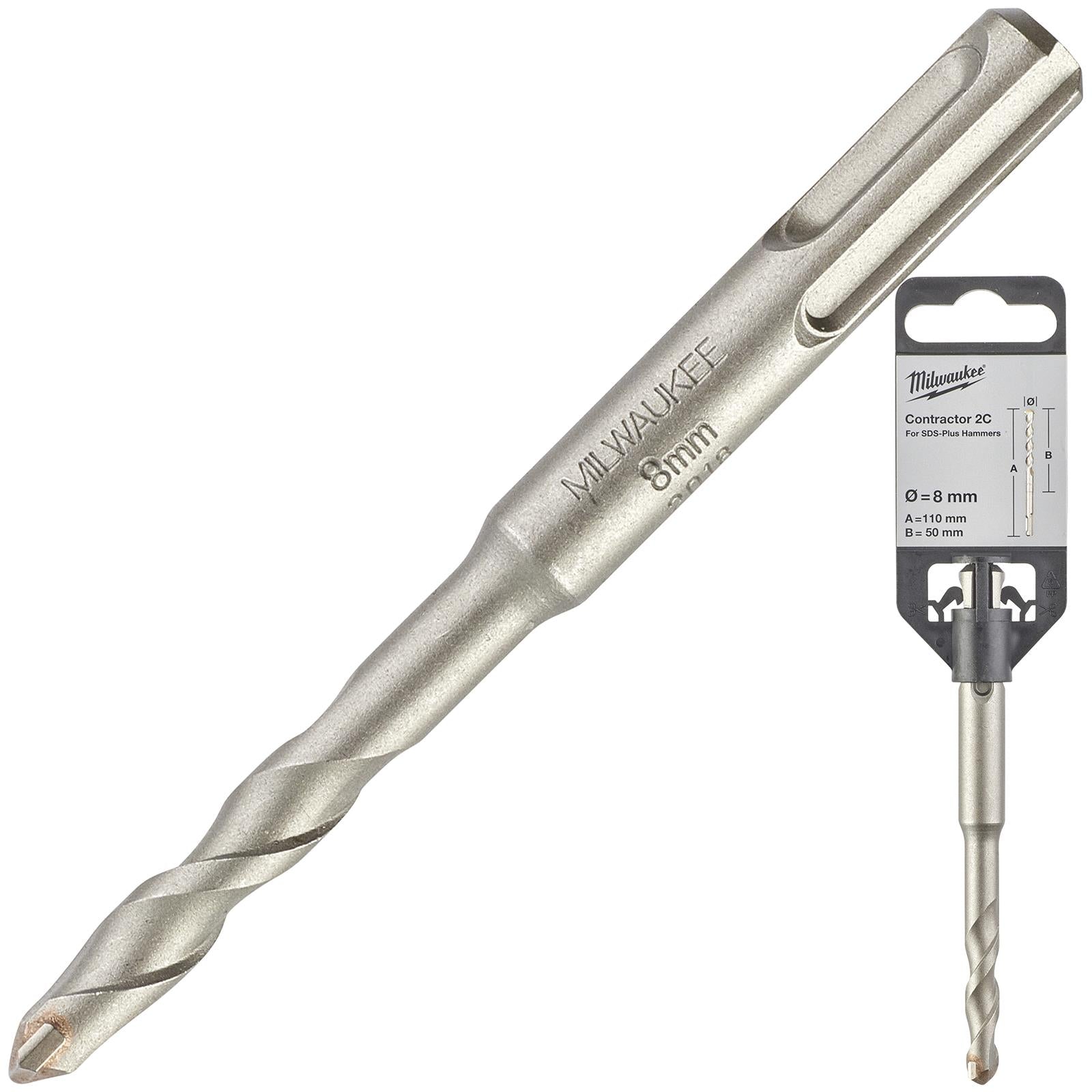Milwaukee SDS Plus Contractor Hammer Drill Bits 2 Cut 