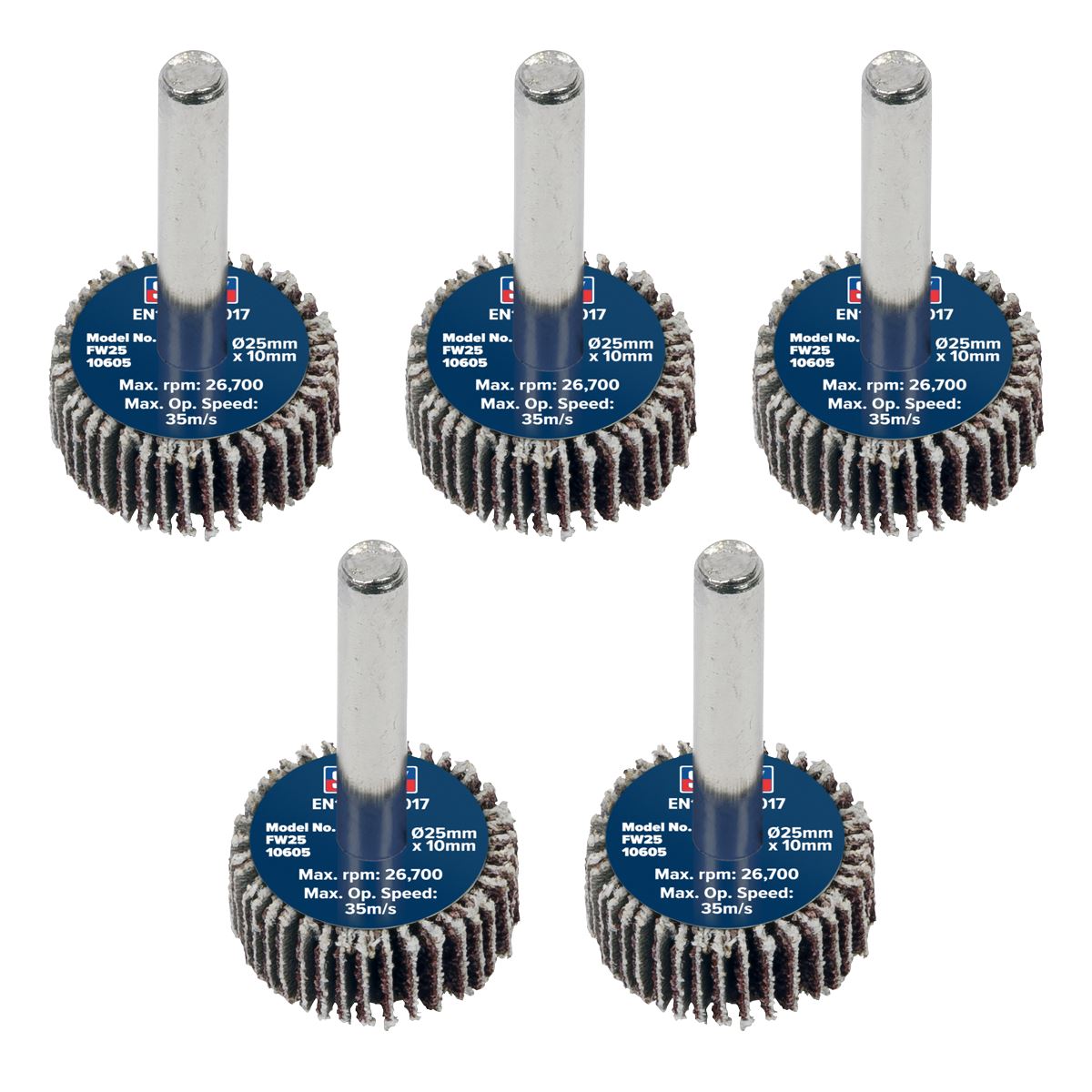 Sealey Abrasive Flap Wheel Ø25 x 10mm Ø6mm Shaft 60Grit - Pack of 5 