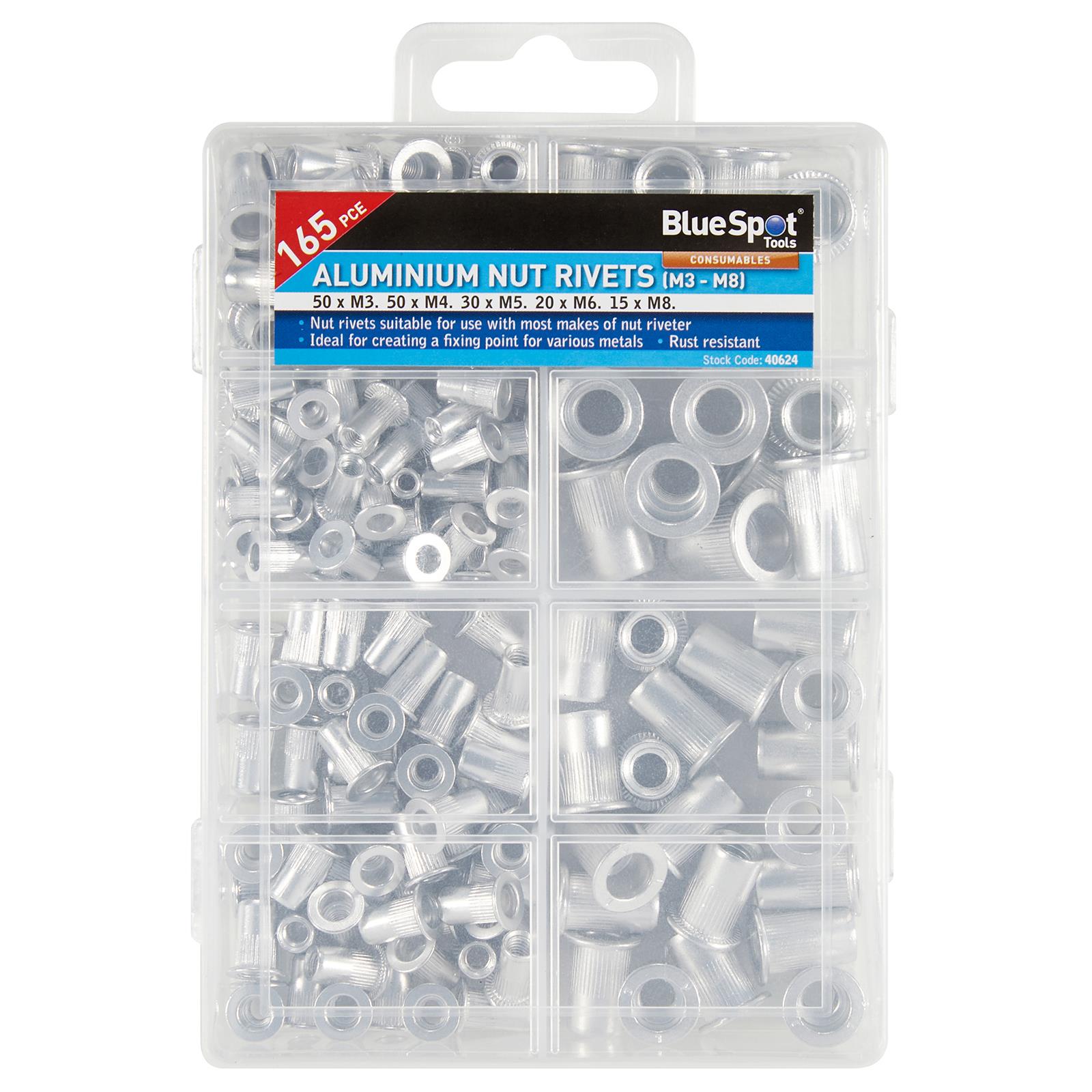 BlueSpot Aluminium Nut Rivets (M3 - M8) 165 Piece