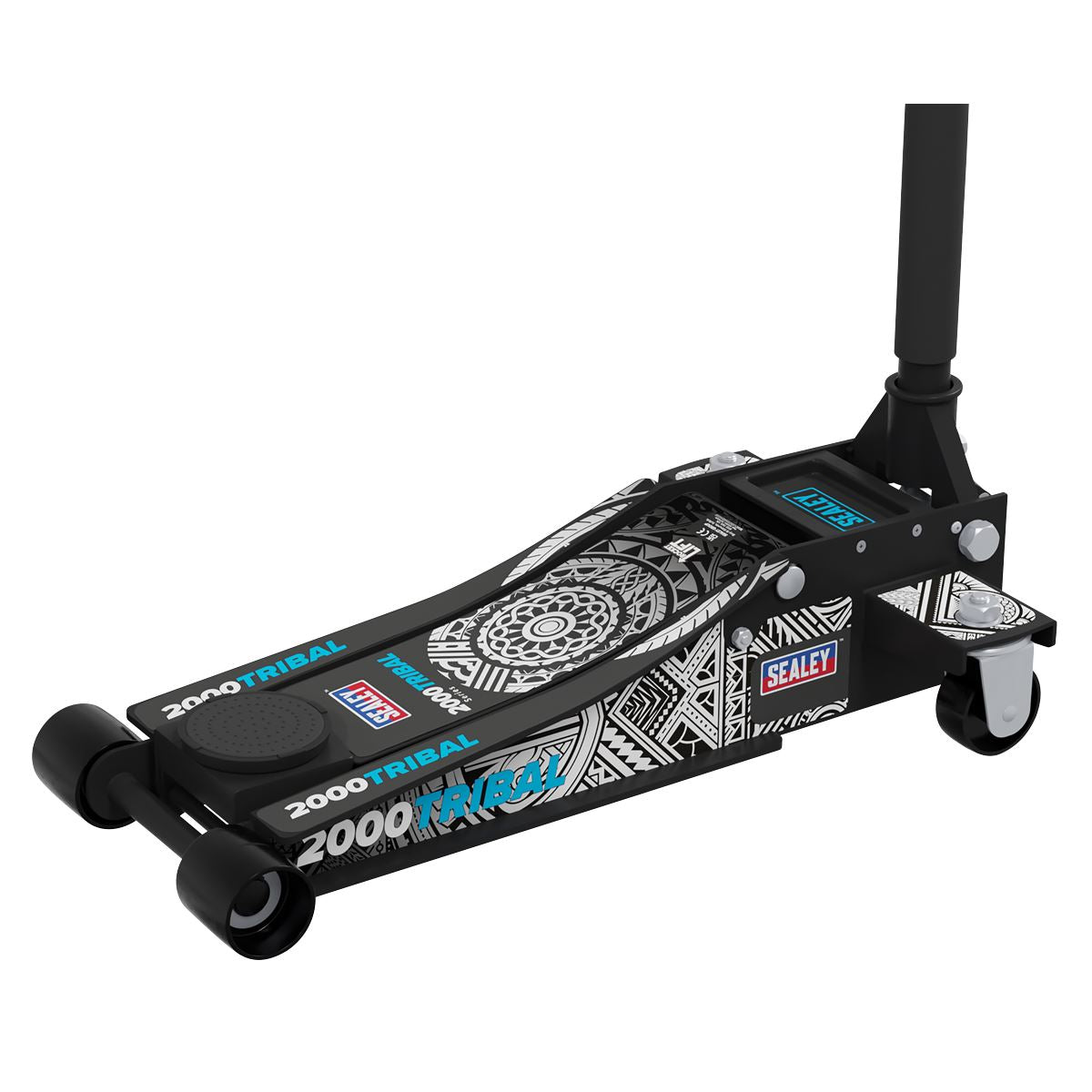 Sealey Low Entry Custom Design Trolley Jack with Rocket Lift 2 Tonne - Black  White Rose Tools