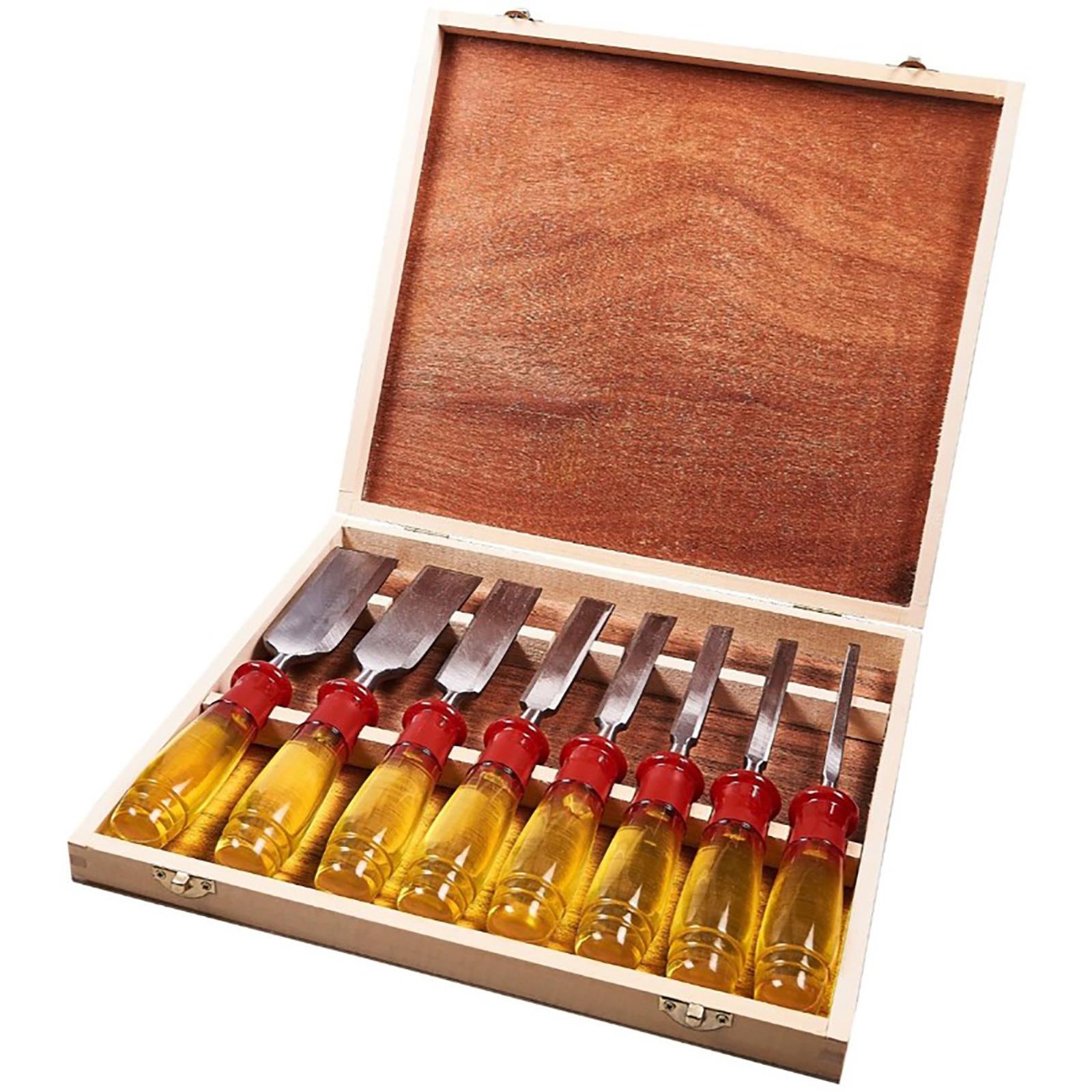 Amtech Wood Chisel Set Split Proof Wooden Box Bevel Edges Hardened Blades