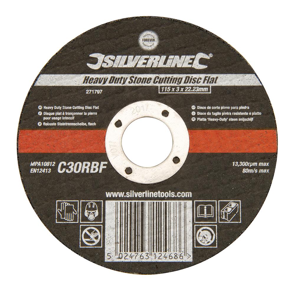 Silverline Heavy Duty Flat Stone Cutting Disc 115 x 3 x 22.23mm