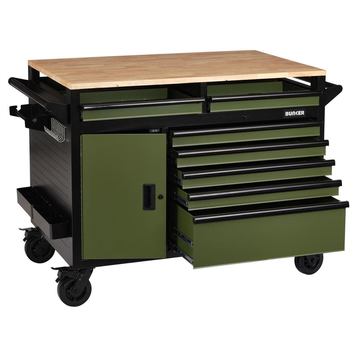 BUNKER 14 Drawer Multi-Functional Workbench Roller Tool Cabinet 48" Green 27332  White Rose Tools