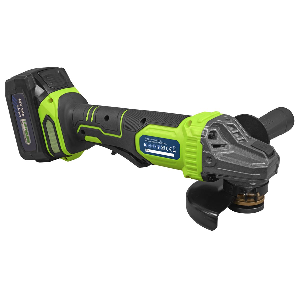 Sealey 18V 3Ah 115mm Cordless Angle Grinder - Green