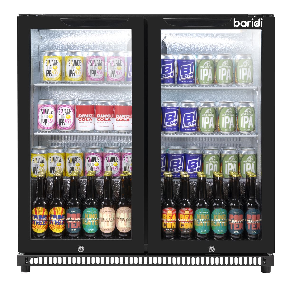 Baridi Hinged Double Door, Back Bar Drinks Fridge/Cooler, 190L Capacity 