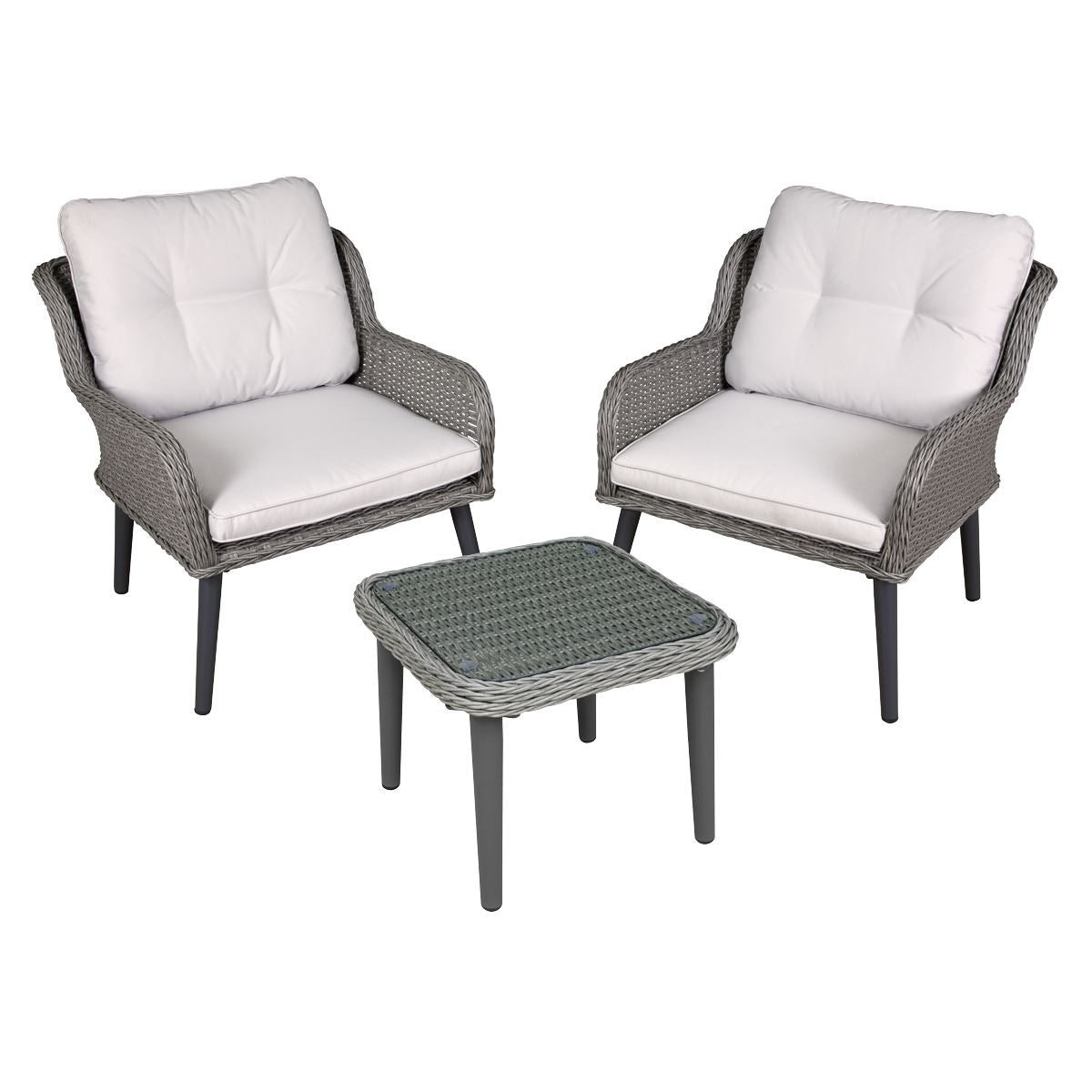 Dellonda Buxton Rattan Wicker Outdoor Balcony Set, Lounge Chairs, Grey