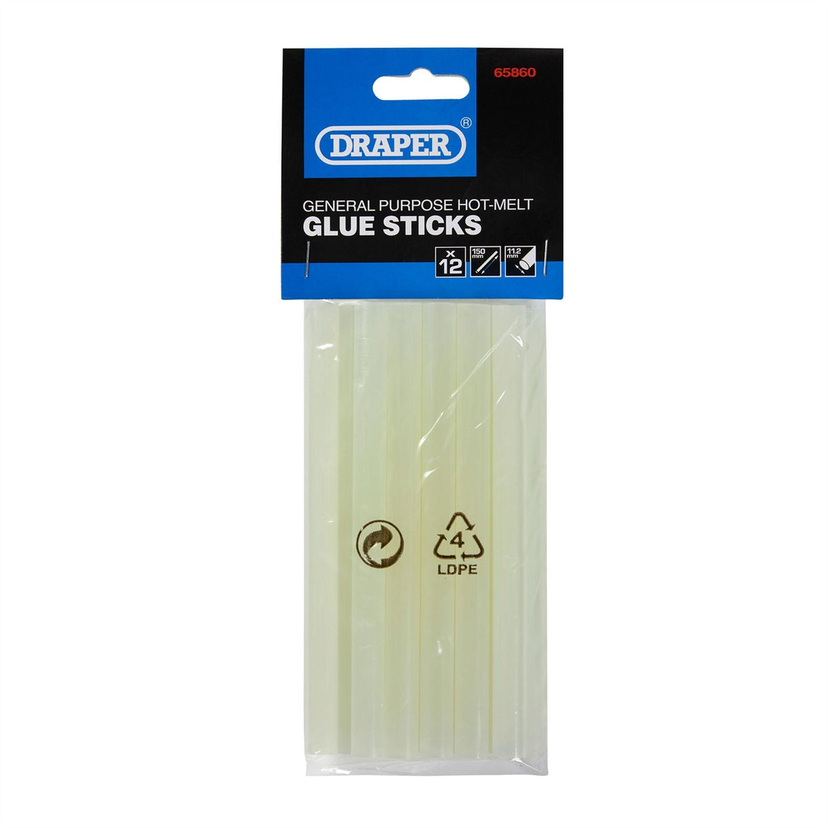 Draper General Purpose Hot-Melt Glue Sticks 150 x 11.2mm (Pack of 12) 65860  White Rose Tools