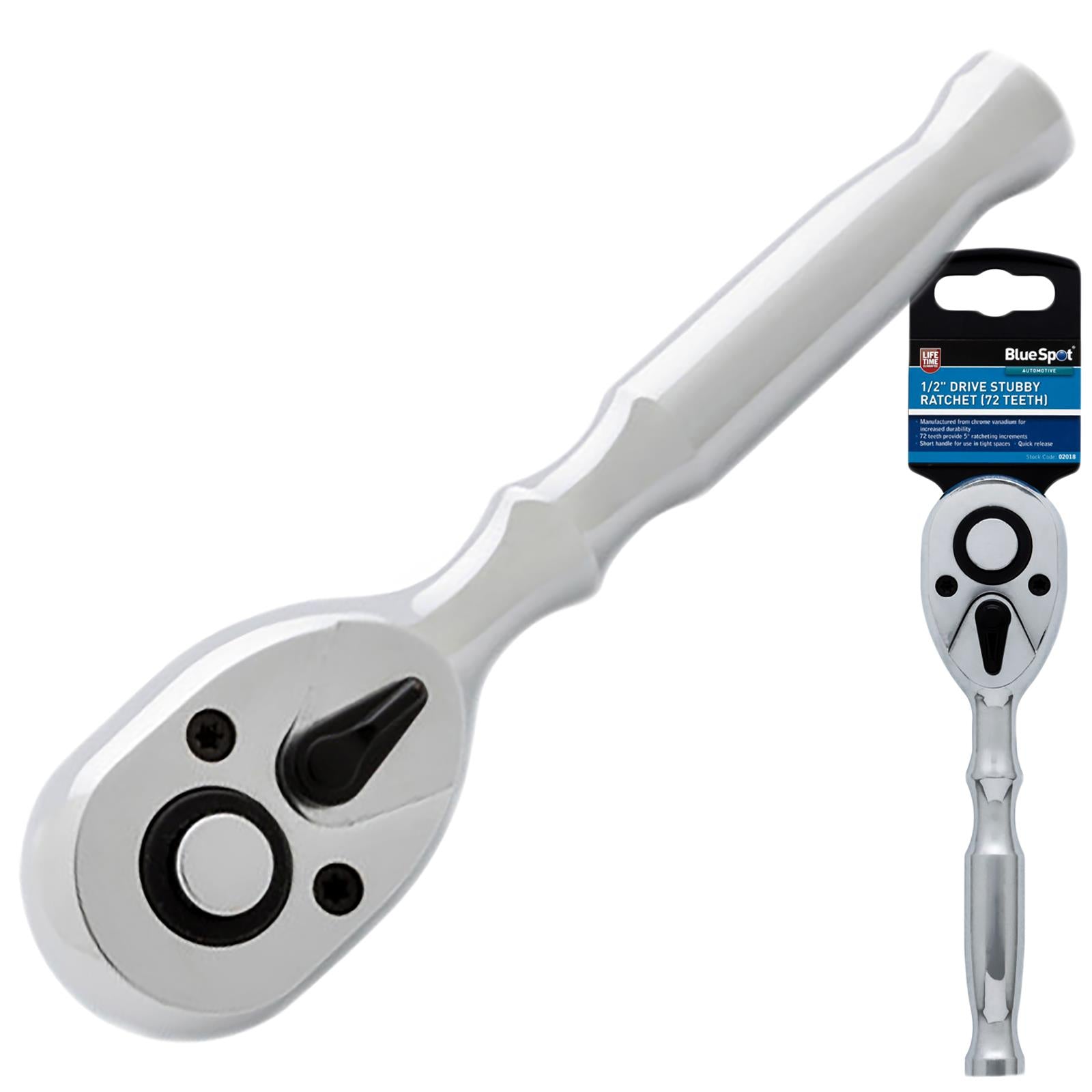 BlueSpot 72 Tooth Stubby Socket Ratchet Handle 1/4" 3/8" 1/2" Drive