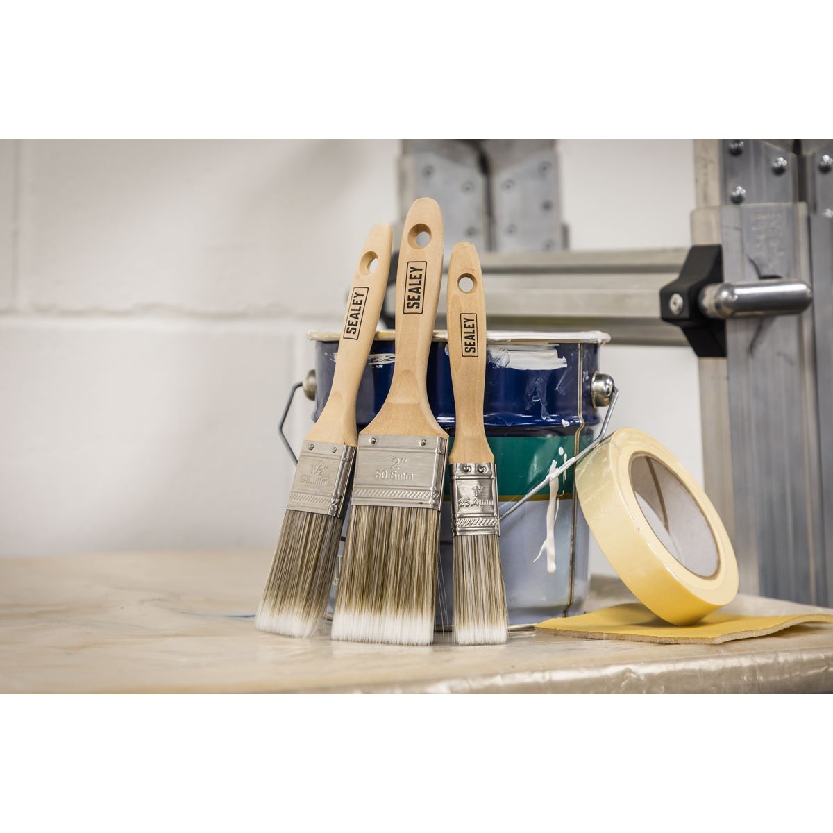 Sealey Wooden Handle Paint Brush Set 3pc