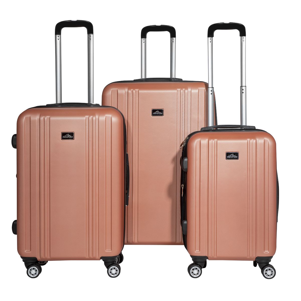 Dellonda 3-Piece Lightweight ABS Luggage Set with Integrated TSA Approved Combination Lock - Rose Gold - DL125