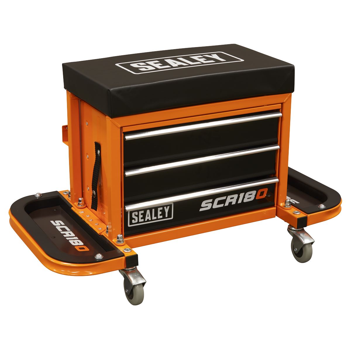 Sealey Mechanics Rolling Utility Seat and Toolbox with Drawers Orange