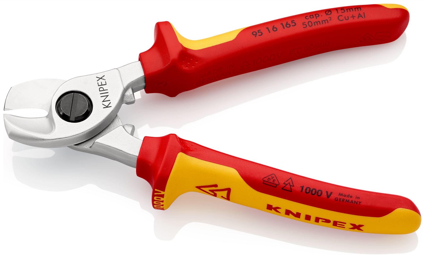 KNIPEX Cable Shears Cutting Pliers Cuts Cable up to 15mm Diameter 165mm VDE Insulated Multi Component Grips 95 16 165 SB
