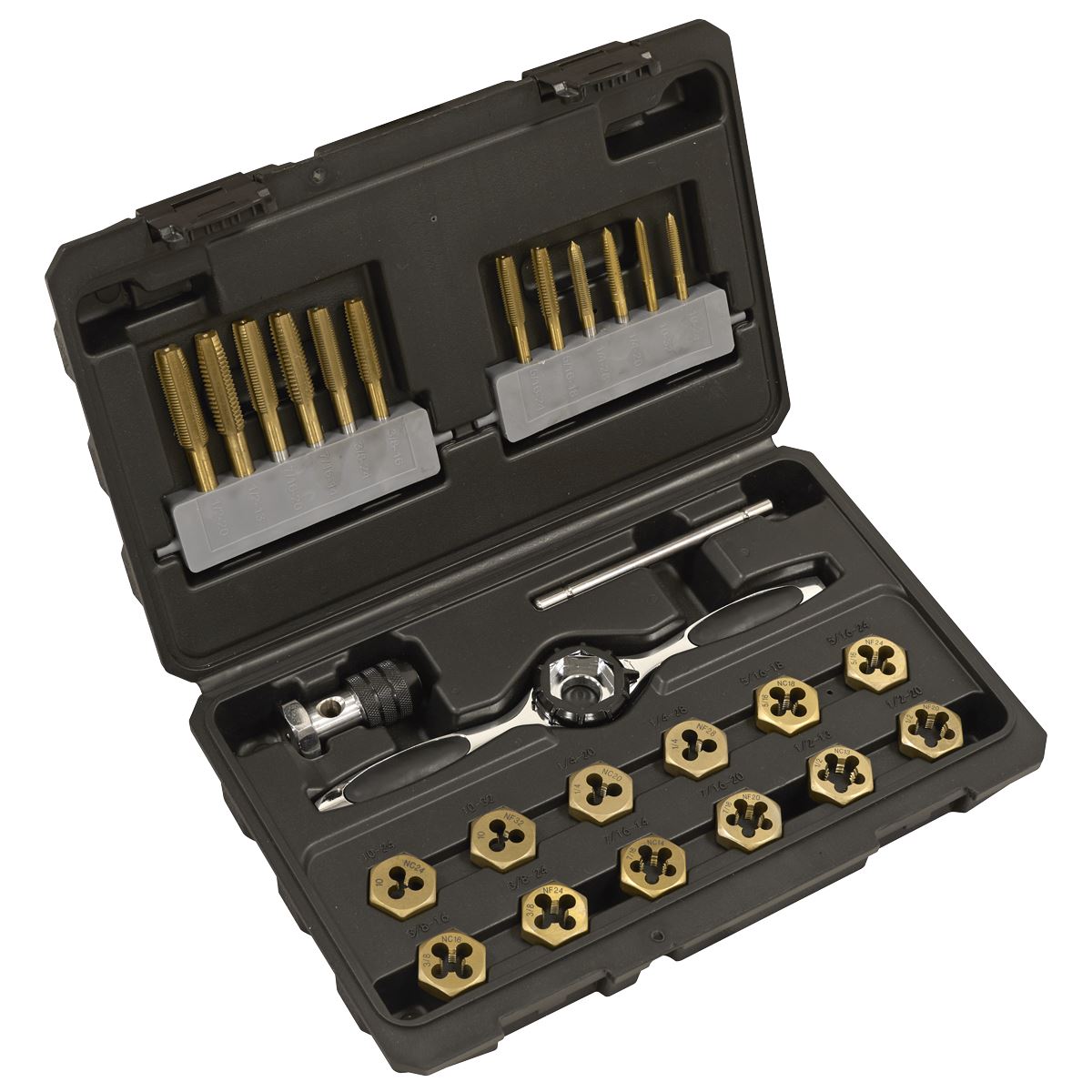 Sealey Premier Hexagonal Tap & Die Set 26pc Hexagonal  - SAE/Imperial - Titanium Coated