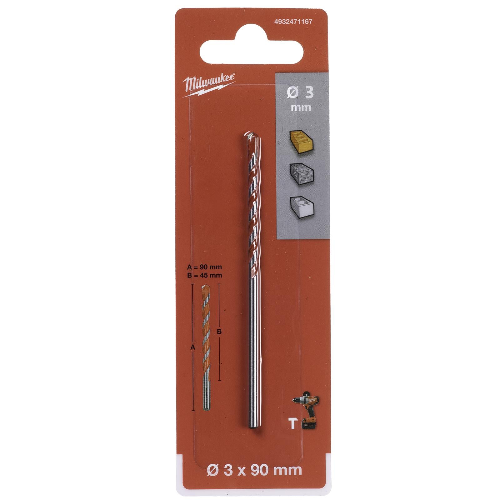 Milwaukee Premium Concrete Masonry Drill Bits 3 Flat Shank Hammer and Rotary 