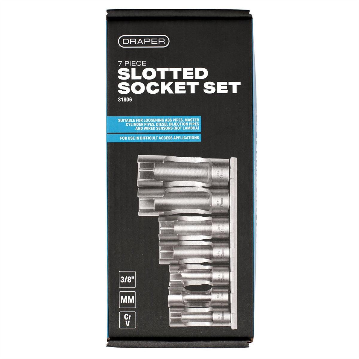 Draper Special Slotted Socket Set 3/8" Sq. Dr. (7 Piece) 31806  White Rose Tools