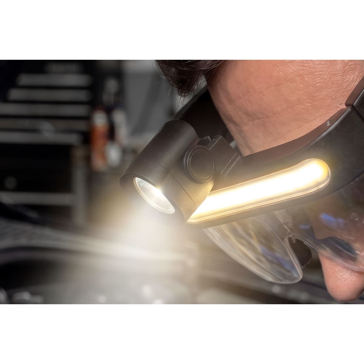 Sealey Rechargeable LED Head Torch Removable PC Lens 9W COB & 5W LED  White Rose Tools