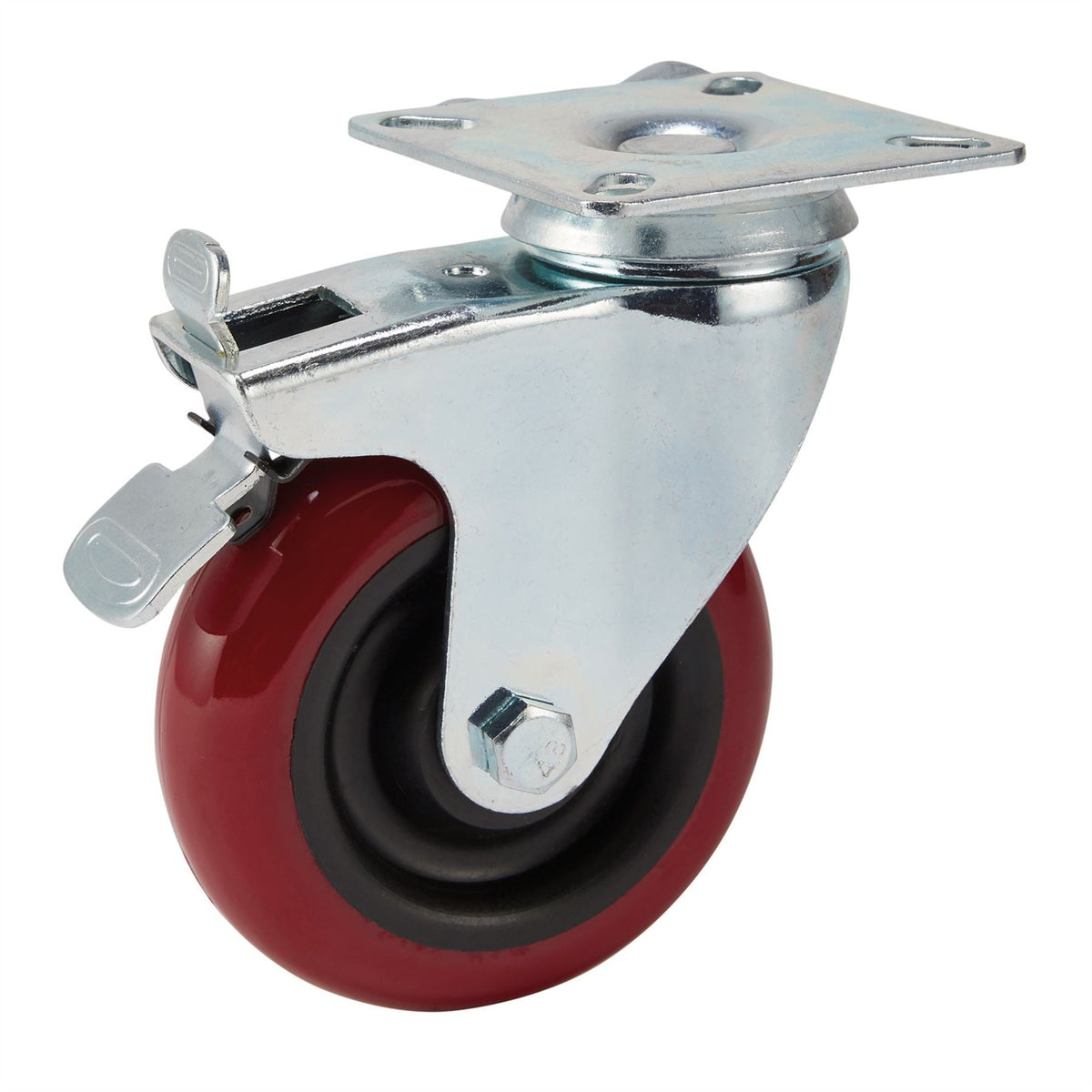 Draper Swivel Plate Fixing Polyurethane Wheel with Brake 100mm Diameter S.W.L. 125kg 65519  White Rose Tools