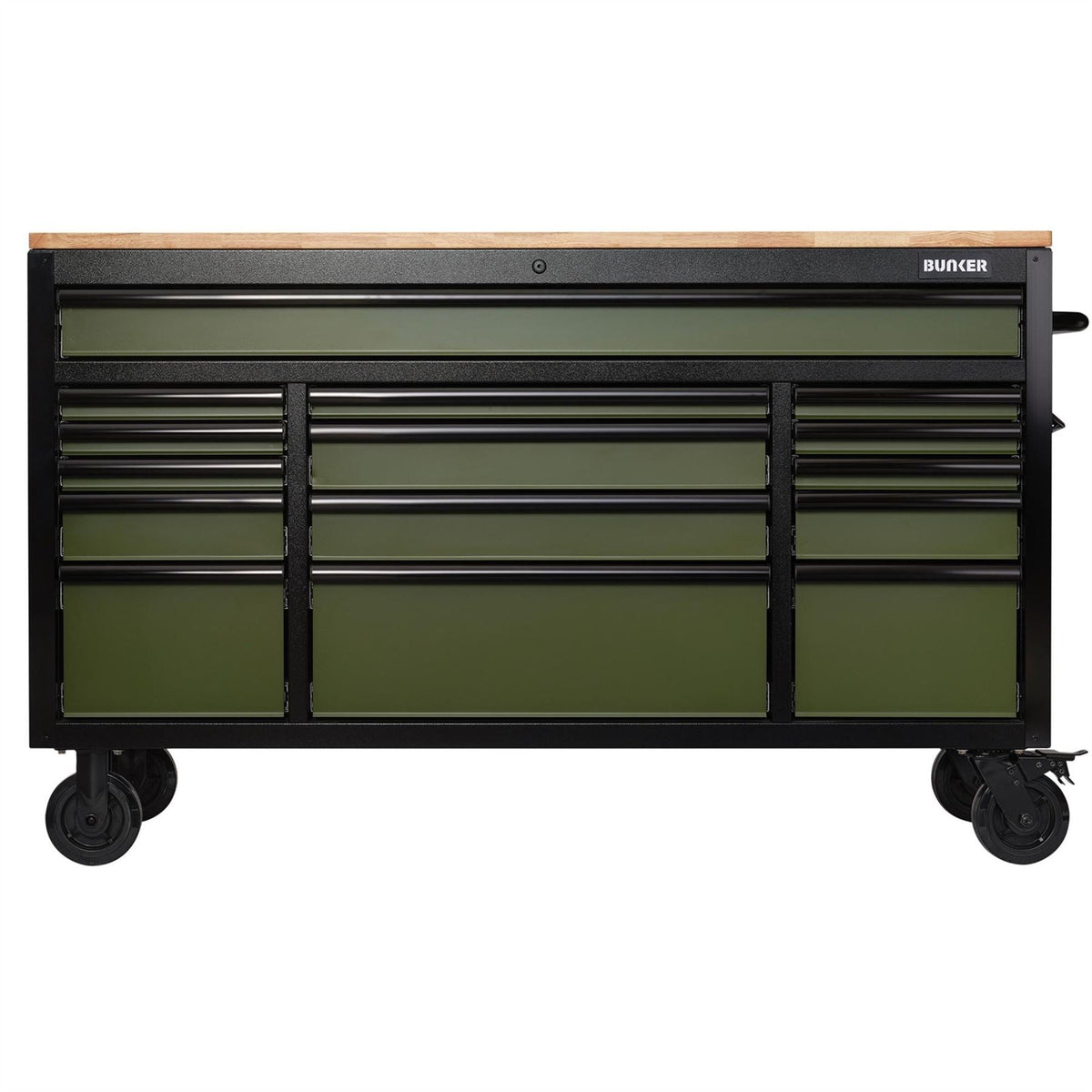 BUNKER 15 Drawer Workbench Roller Tool Cabinet 61" Green 27333  White Rose Tools
