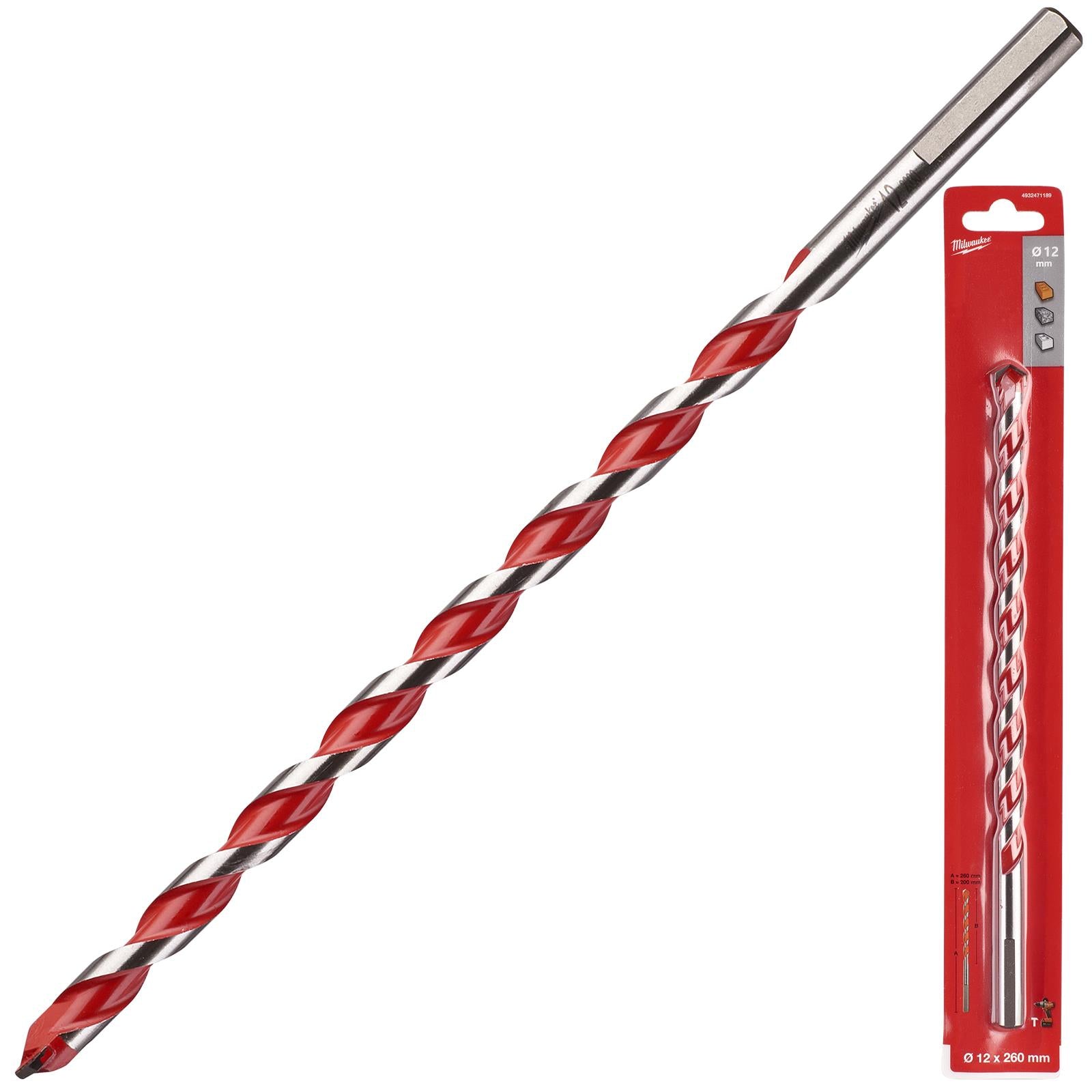 Milwaukee Premium Concrete Masonry Drill Bits 3 Flat Shank Hammer and Rotary 