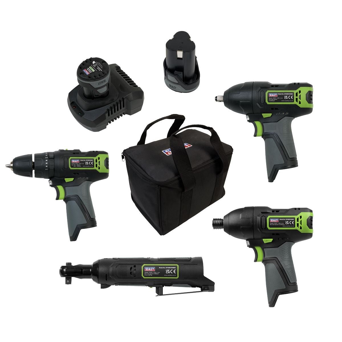 Sealey 4 x 10.8V SV10.8 Series Cordless Combo Kit - 2 Batteries 