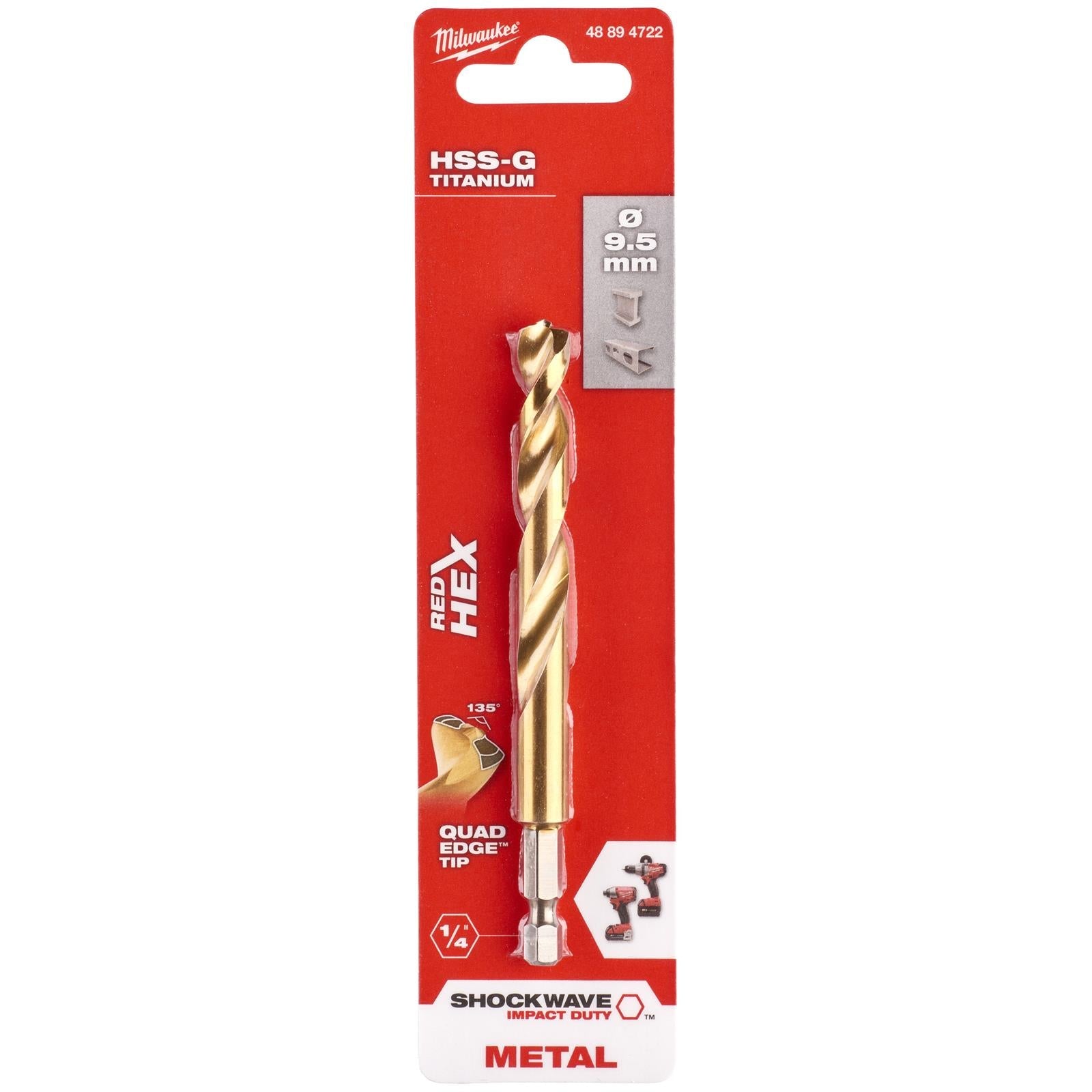 Milwaukee Red Hex Metal Drill Bits HSS Shockwave Impact Duty 1/4" Hex Shank 
