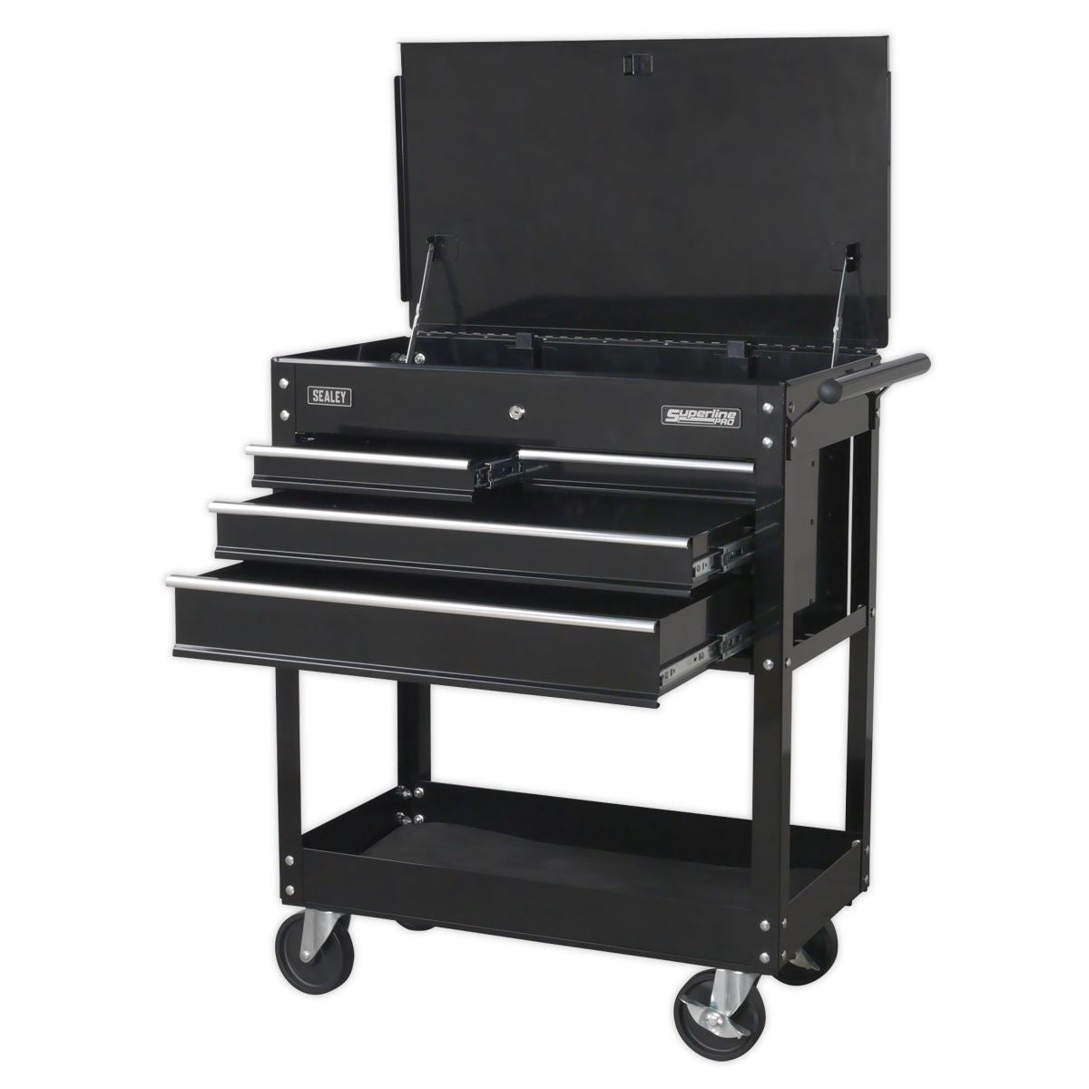 Sealey Superline Pro Heavy-Duty Mobile Tool & Parts Trolley with 4 Drawers & Lockable Top - Black 