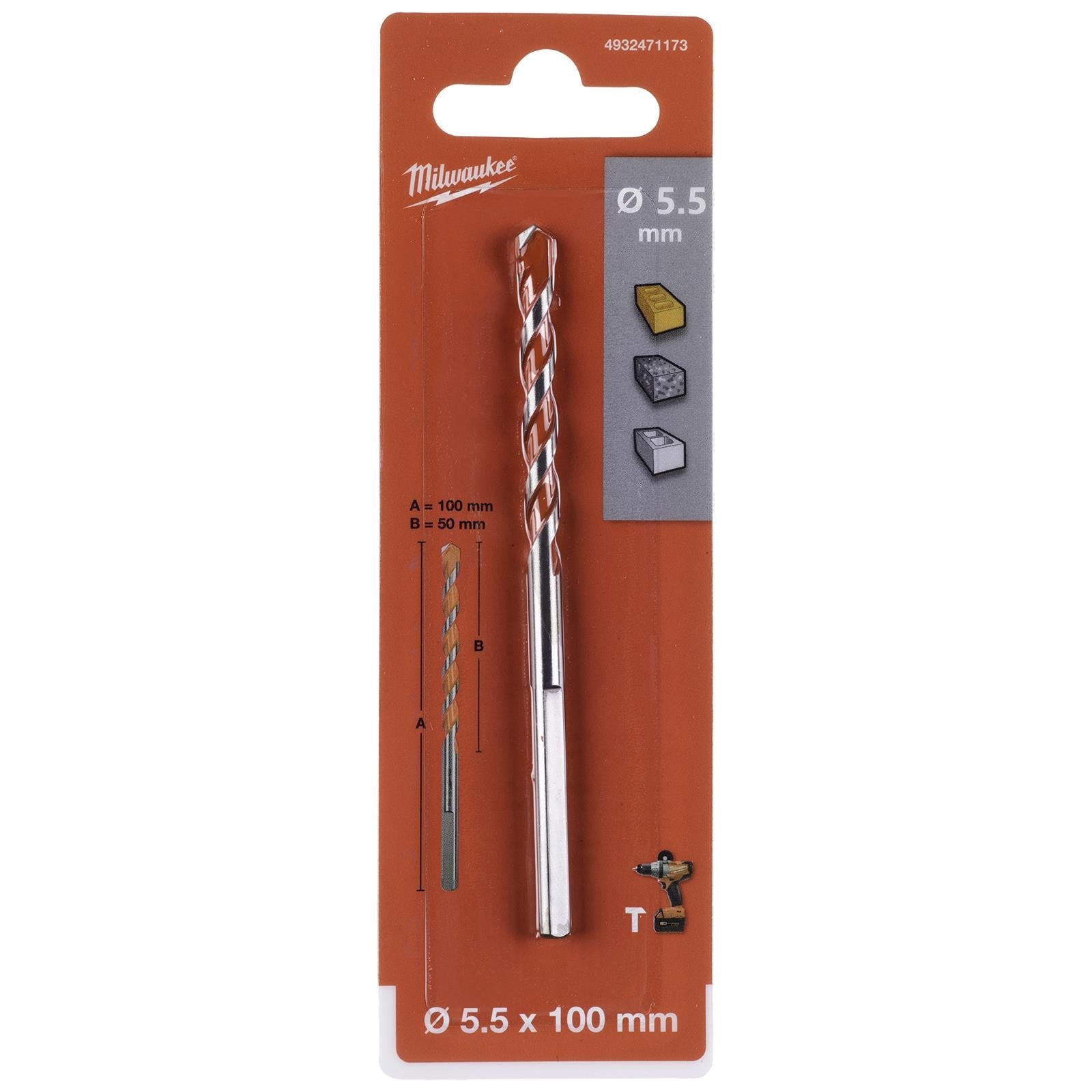 Milwaukee Premium Concrete Masonry Drill Bits 3 Flat Shank Hammer and Rotary 
