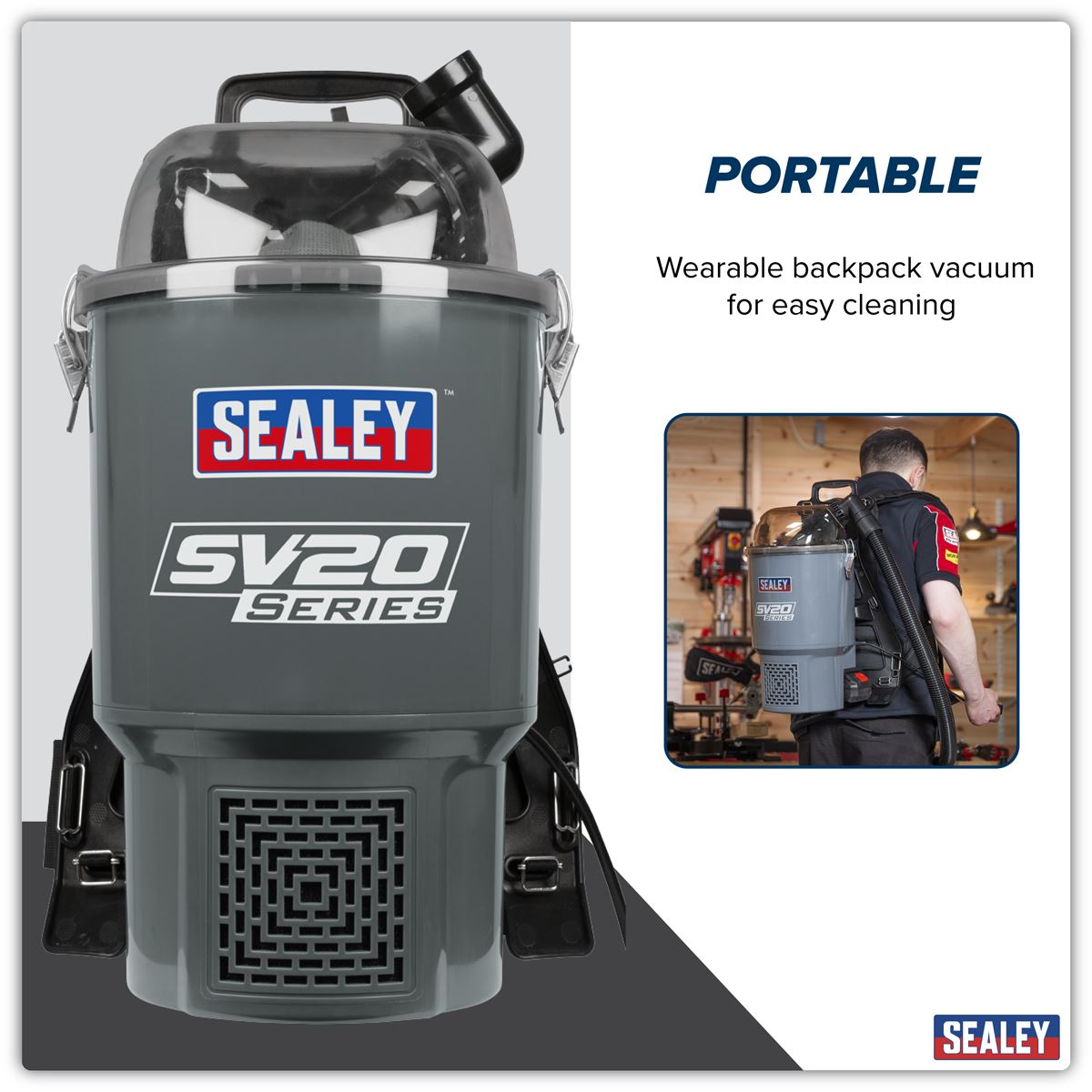 Sealey SV20 Series Backpack Vacuum Cleaner 40V - Body Only  White Rose Tools