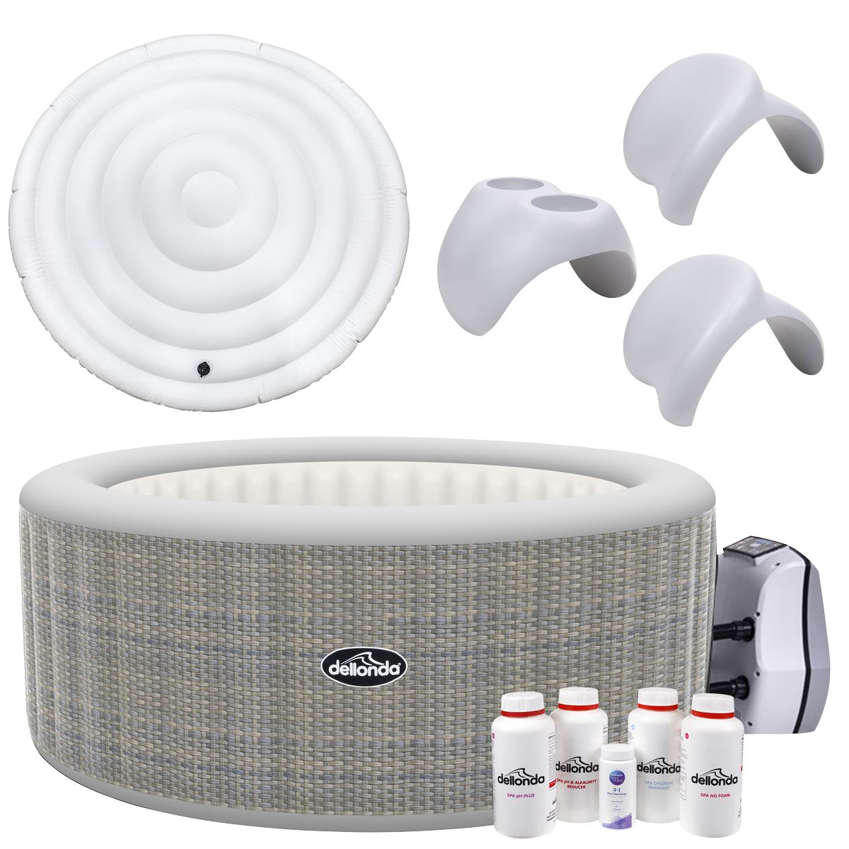 Dellonda 2-4 Person Inflatable Hot Tub/Spa with Smart Pump & Starter Kit - Rattan Effect